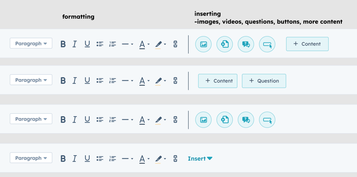 variations of the playbooks toolbar in progress